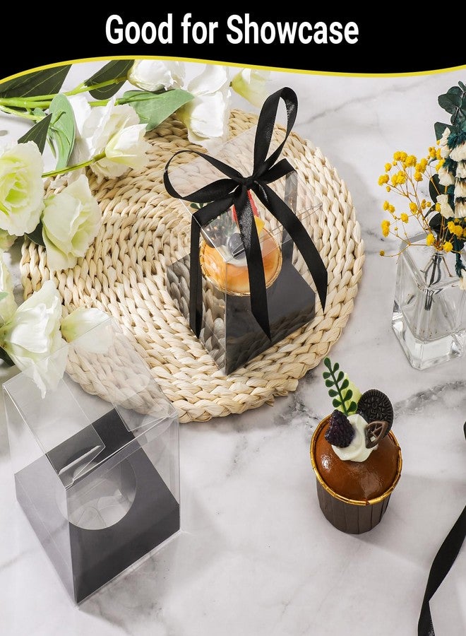 EUSOAR حاويات كب كيك شفافة من EUSOAR، 24 قطعة، 3.5 بوصة، بلاستيكية سوداء، لحفظ الكب كيك والحلويات، أغلفة كب كيك فردية، حامل كب كيك مع أغطية، هدايا لحفلات الزفاف وأعياد الميلاد - Image 4